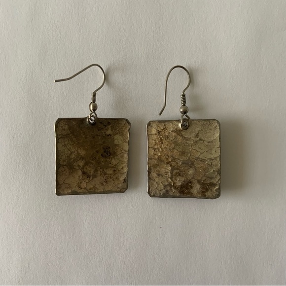 Silver Pewter and Blue Gem Stone Dangle Drop Large Dramatic Earrings - Picture 2 of 2